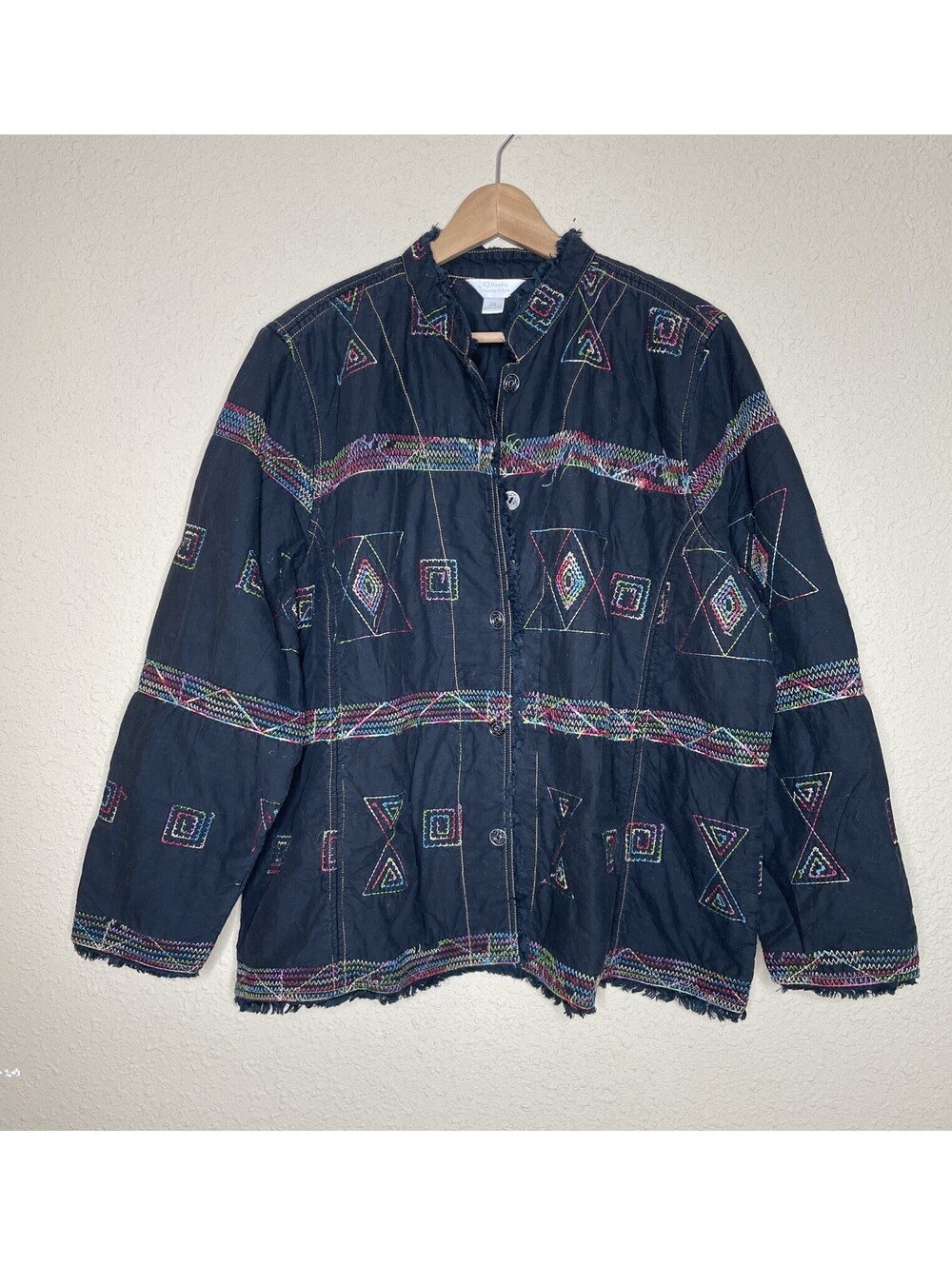CJ Banks Black Colorful Electic Embroidered Quilted Jacket Women’s 2X Thk Cot